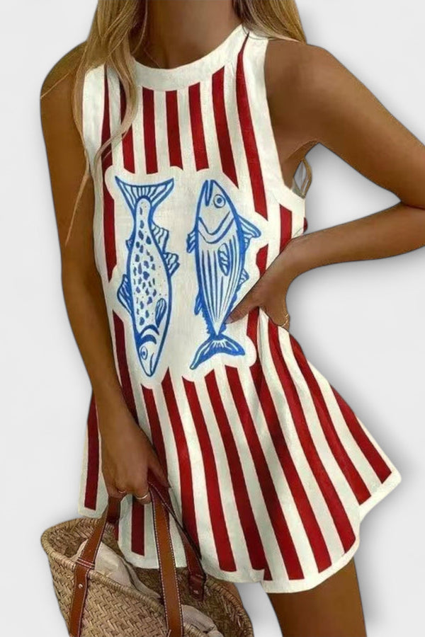 Delara – Vestido Mini con Patrón de Peces