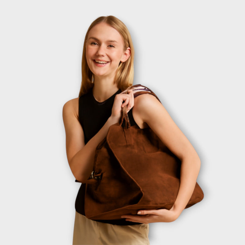 Lorbel - Bolso de mano de cuero ante marrón para mujeres