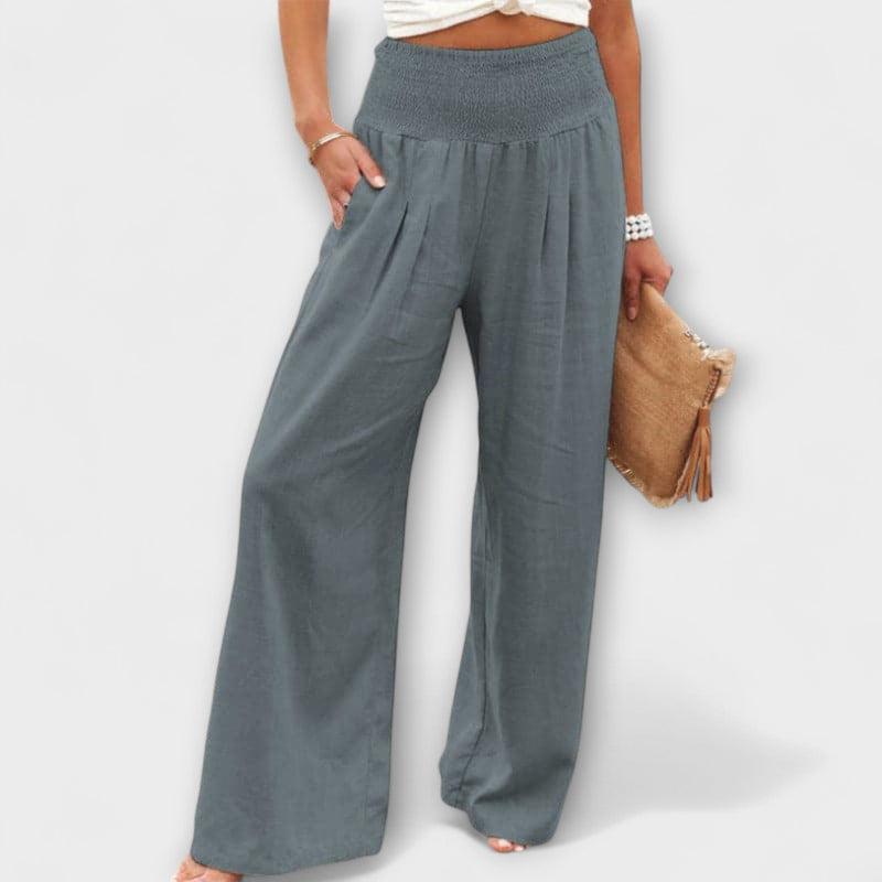 Thearya - Pantalones de lino anchos y casuales