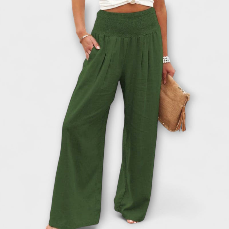 Thearya - Pantalones de lino anchos y casuales