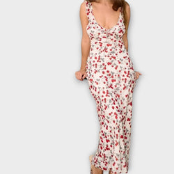 Vestido Maxi Con Escote en Plunge de Estampado Floral Criptográfico