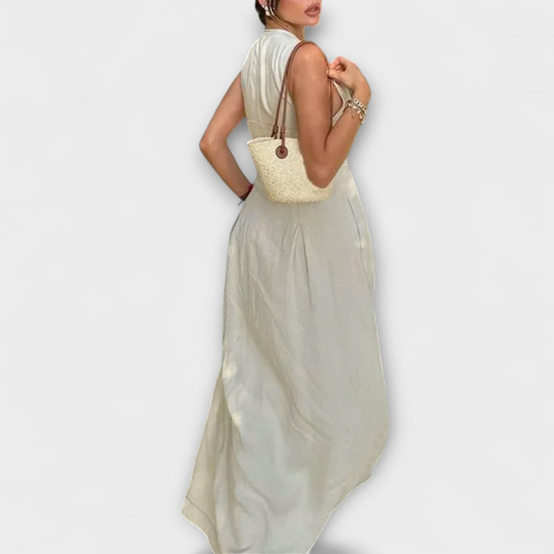 Vestido midi bodycon plisado sin mangas