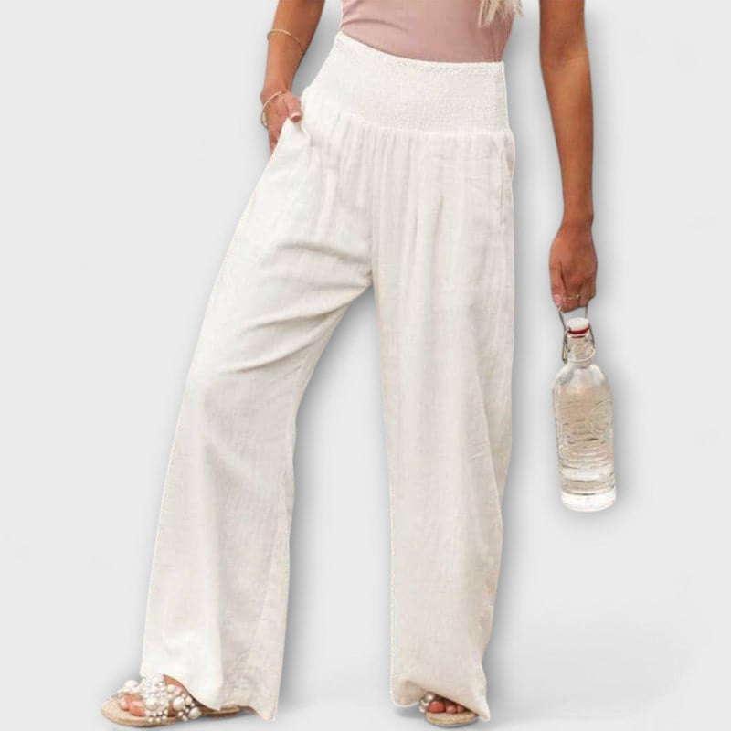 Thearya - Pantalones de lino anchos y casuales