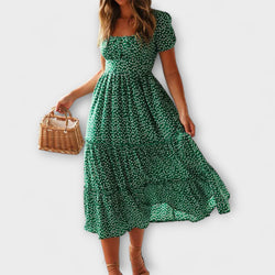 Vestido Maxicóctel Vintage con Manga Abullonada