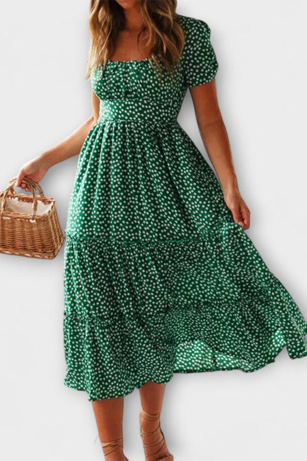 Vestido Maxicóctel Vintage con Manga Abullonada