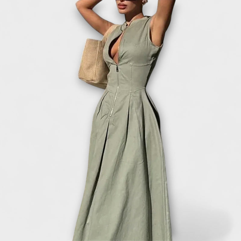 Vestido midi bodycon plisado sin mangas