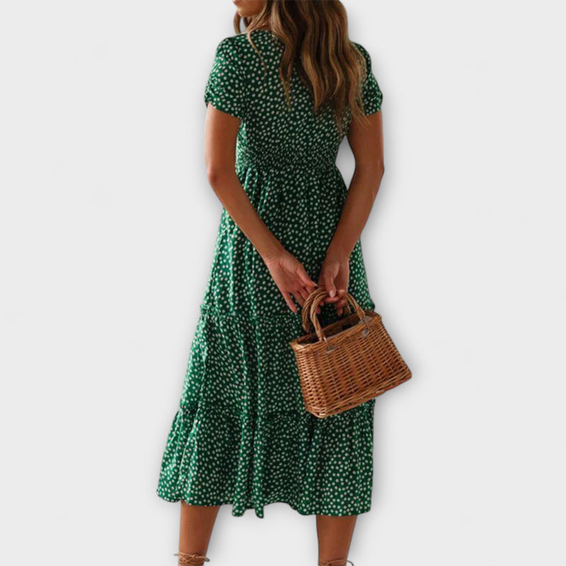 Vestido Maxicóctel Vintage con Manga Abullonada