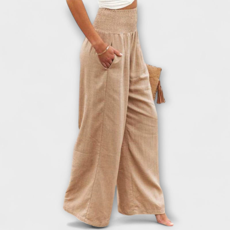 Thearya - Pantalones de lino anchos y casuales