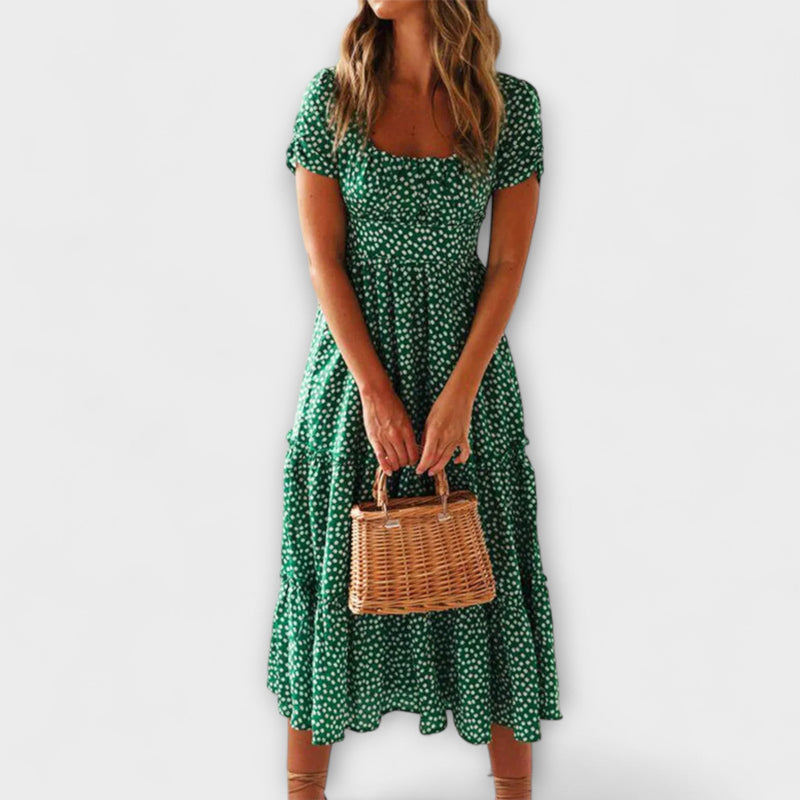 Vestido Maxicóctel Vintage con Manga Abullonada