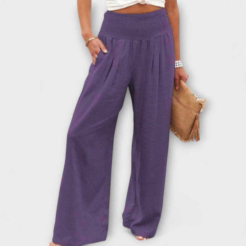 Thearya - Pantalones de lino anchos y casuales