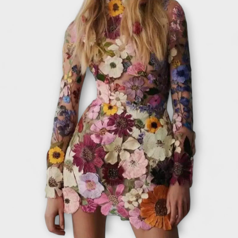 Dolores - Vestido con estampado de flores en 3D