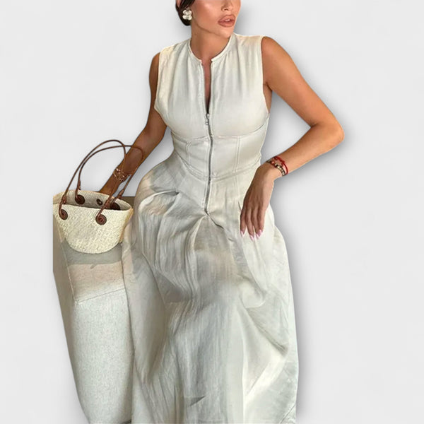 Vestido midi bodycon plisado sin mangas