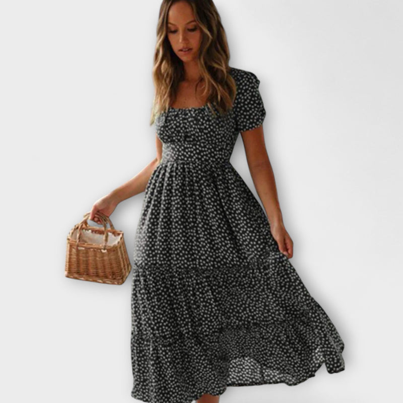 Vestido Maxicóctel Vintage con Manga Abullonada