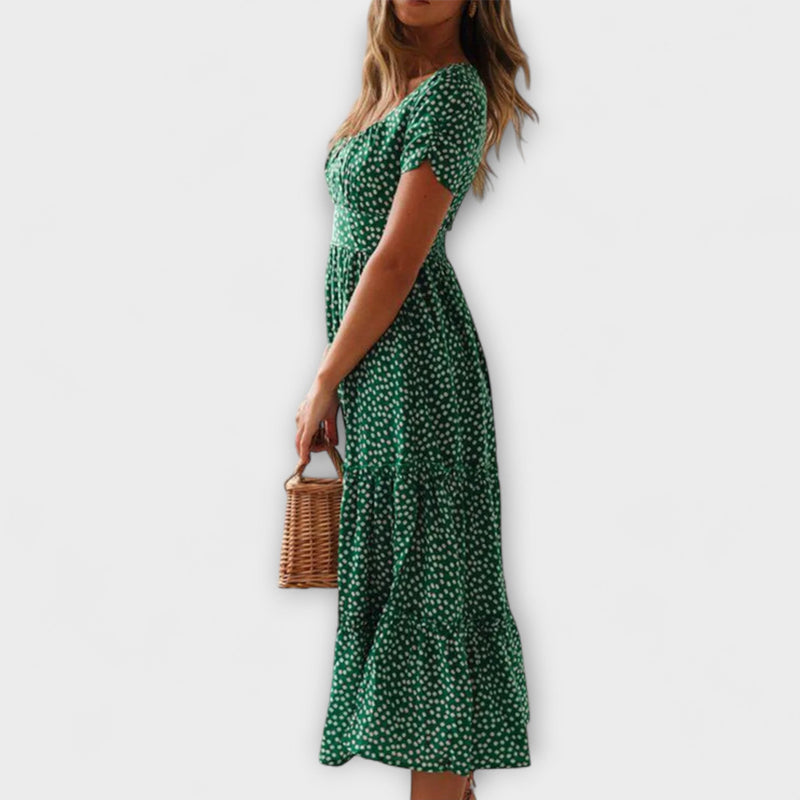 Vestido Maxicóctel Vintage con Manga Abullonada