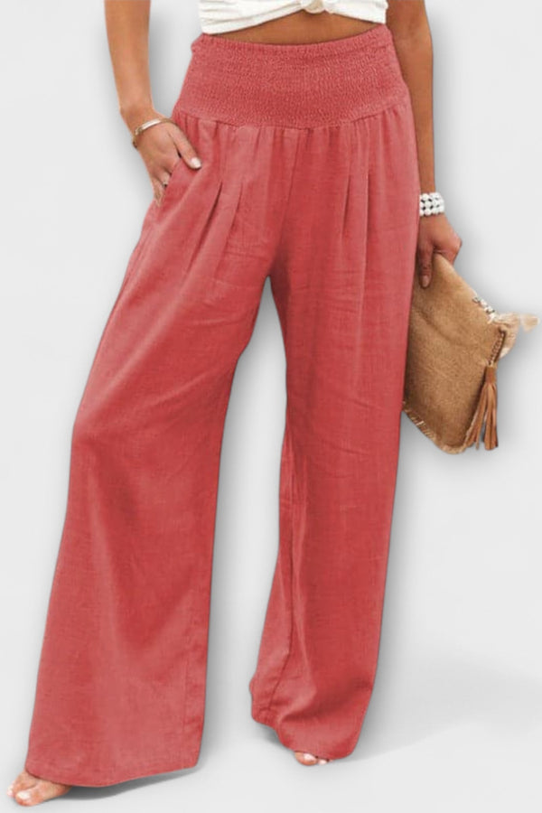 Thearya - Pantalones de lino anchos y casuales