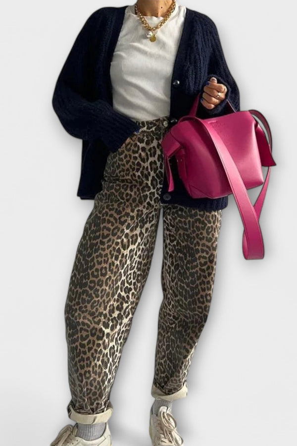 Chandra - Jeans Vintage con Estampado de Leopardo
