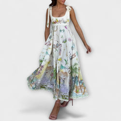 Juliette - Vestido midi de lino pintado con cinta de ballet