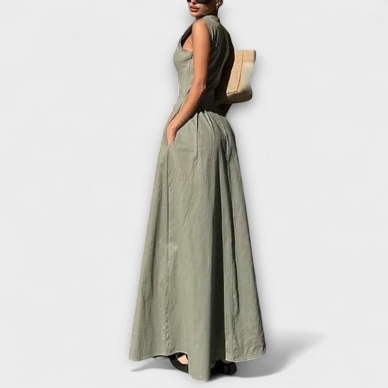 Vestido midi bodycon plisado sin mangas