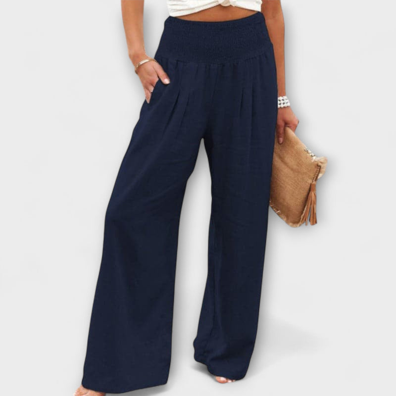 Thearya - Pantalones de lino anchos y casuales
