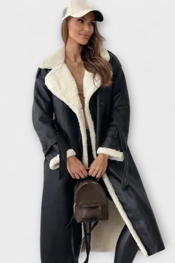 Maria – Abrigo clásico largo con forro de forro polar y cuello de peluche