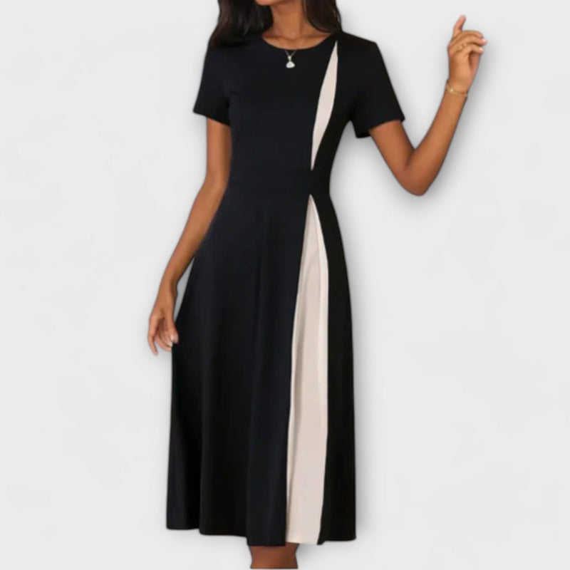 Hanne - Vestido midi en blanco y negro