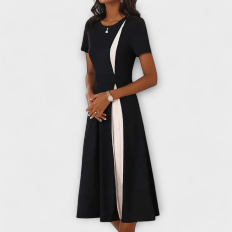 Hanne - Vestido midi en blanco y negro