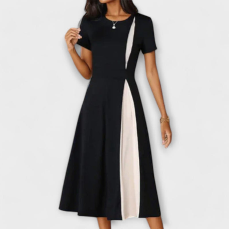 Hanne - Vestido midi en blanco y negro