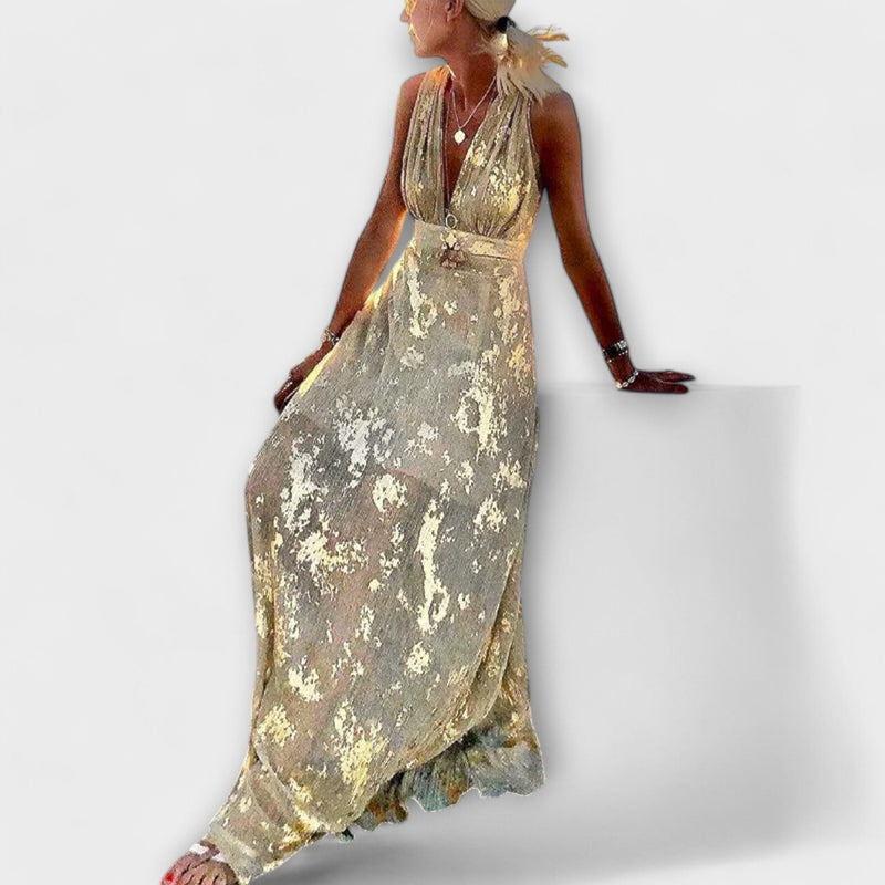 Vestido fluido con escote en V y detalles de lentejuelas