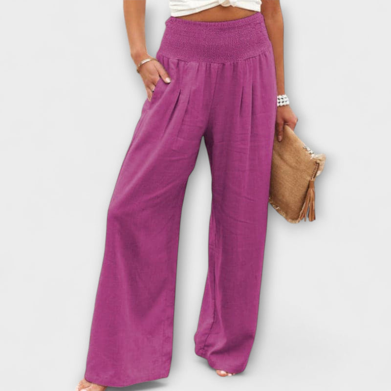 Thearya - Pantalones de lino anchos y casuales