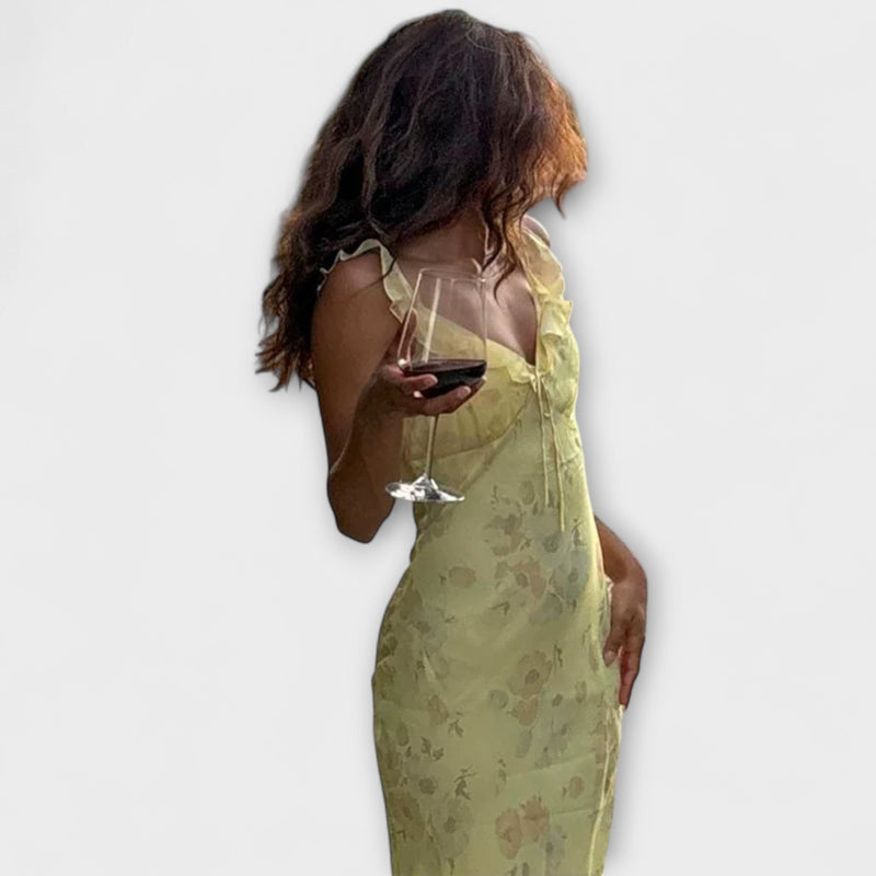 Vestido Maxi Con Escote en Plunge de Estampado Floral Criptográfico