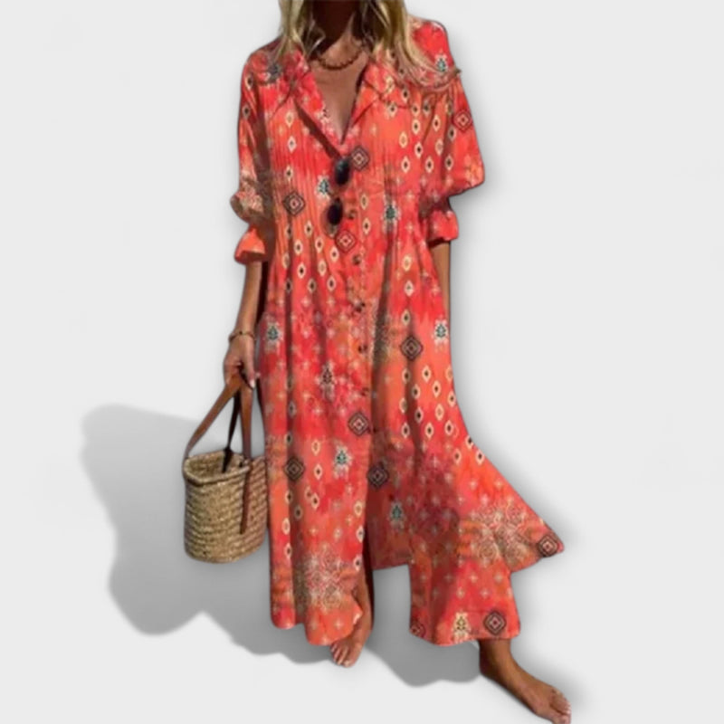 Lila - Vestido maxi favorecedor con cobertura de abdomen