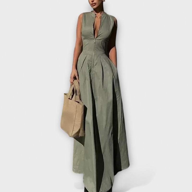 Vestido midi bodycon plisado sin mangas