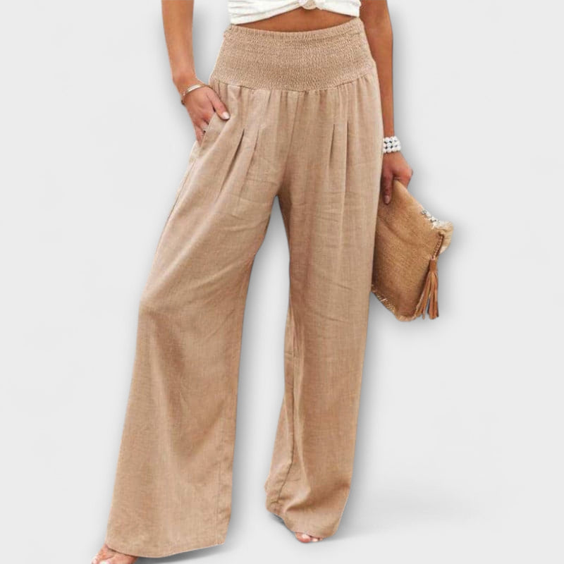 Thearya - Pantalones de lino anchos y casuales
