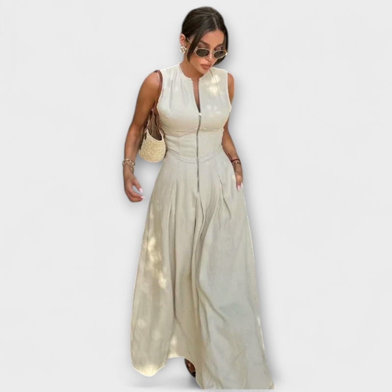 Vestido midi bodycon plisado sin mangas