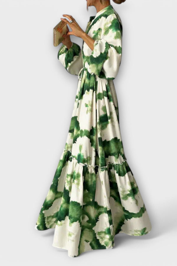 Melina - Vestido Maxi Verde con Mangas Largas y Escote en V