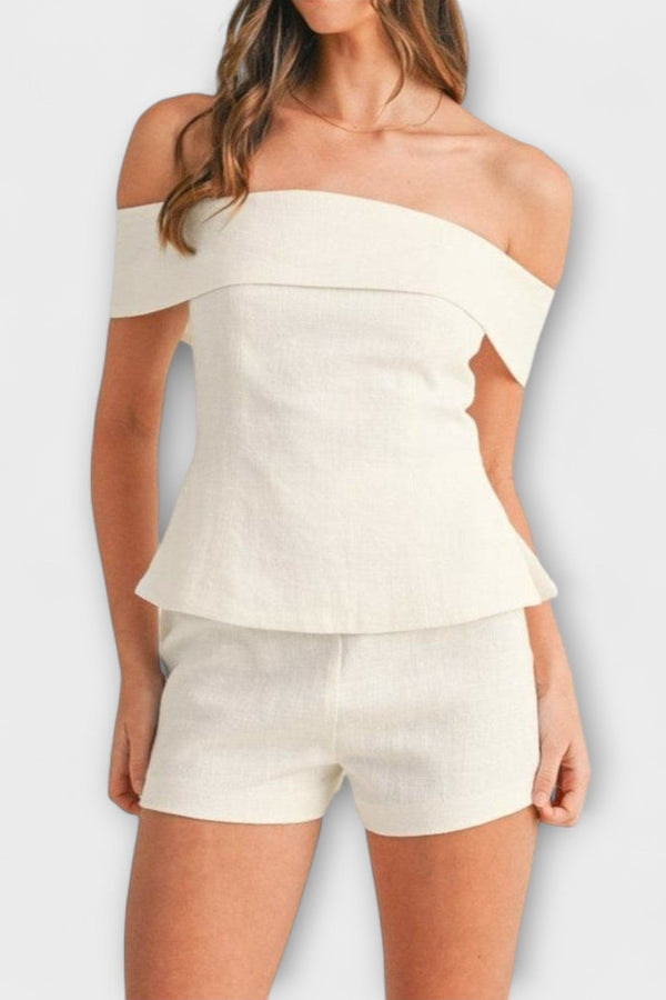Olivia - Conjunto de Dos Piezas de Algodón y Lino Blanco
