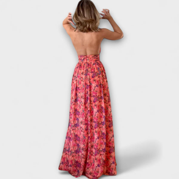 Nortrud - Vestido maxi sin espalda con estampado floral