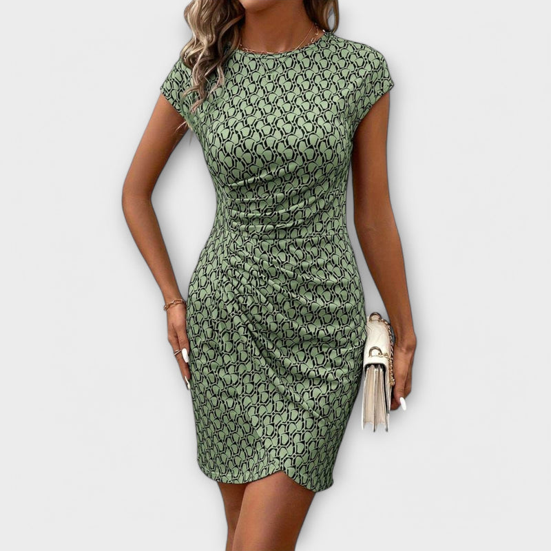 Emma - Vestido de tulipán de manga corta con estampado integral