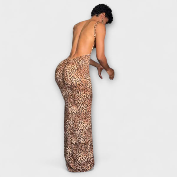 Della - Vestido maxi con estampado de leopardo y escote en la espalda