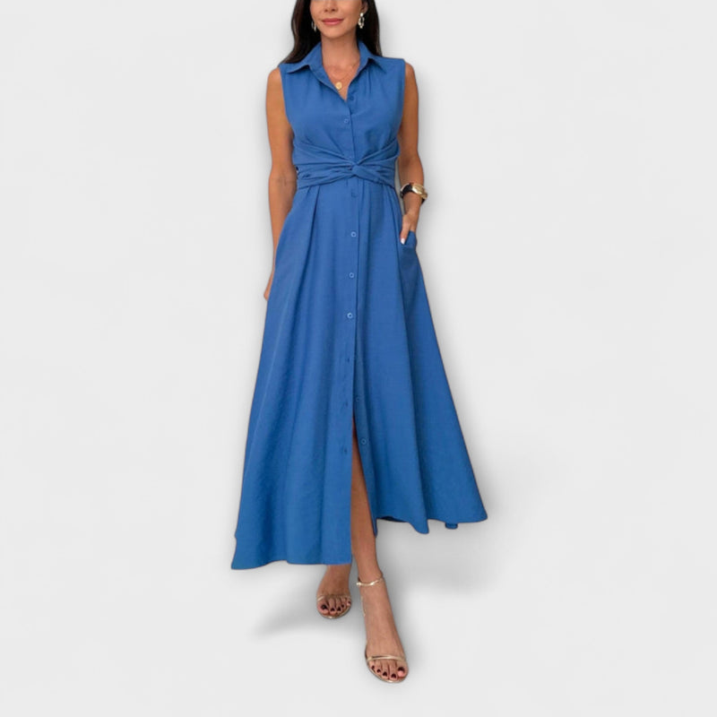 Mira - Vestido midi de una sola fila con detalle de lazo