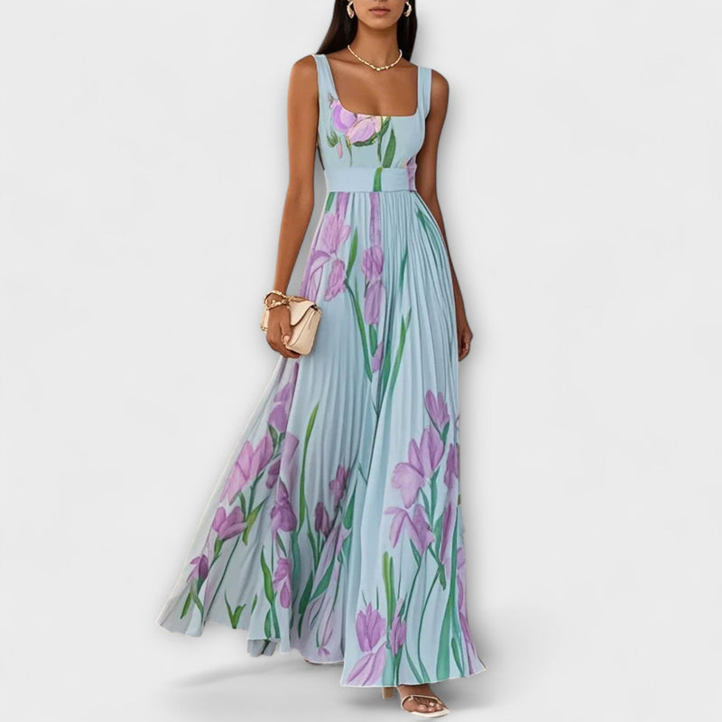Vestido Maxi de Chifón Floral Doblado