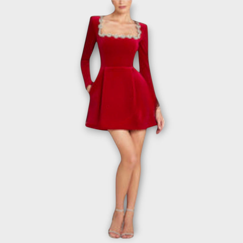 Wren - Vestido mini de terciopelo con adornos de joyas