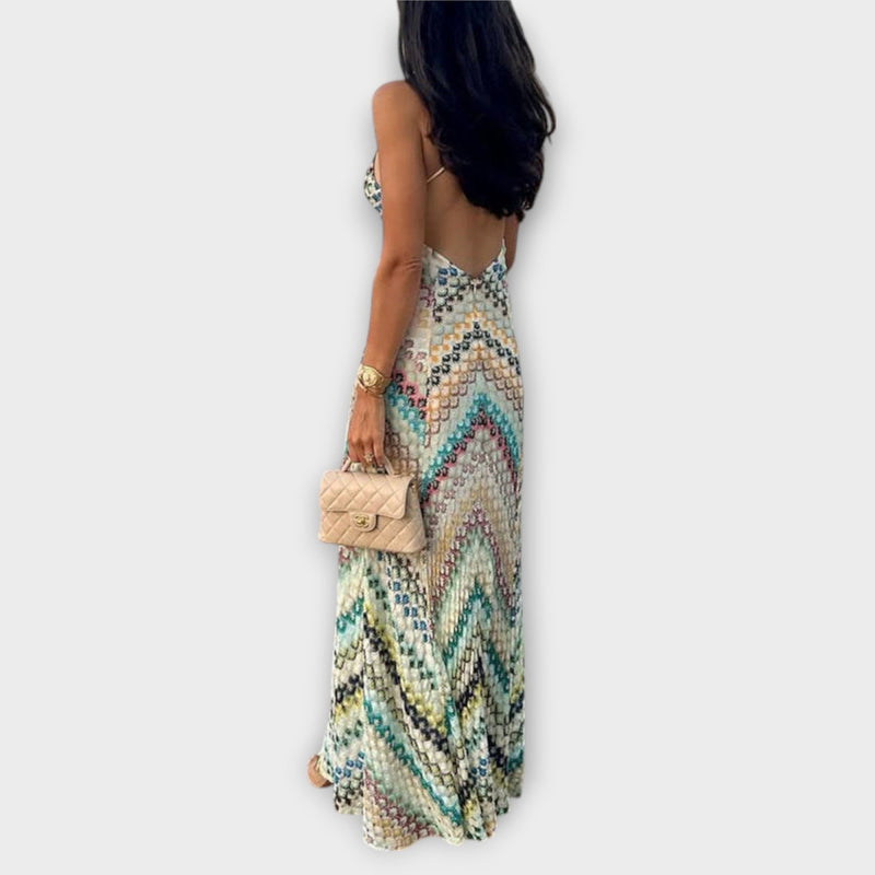Remi - Vestido Maxí de Punto con Patrón de Pescado Colorido