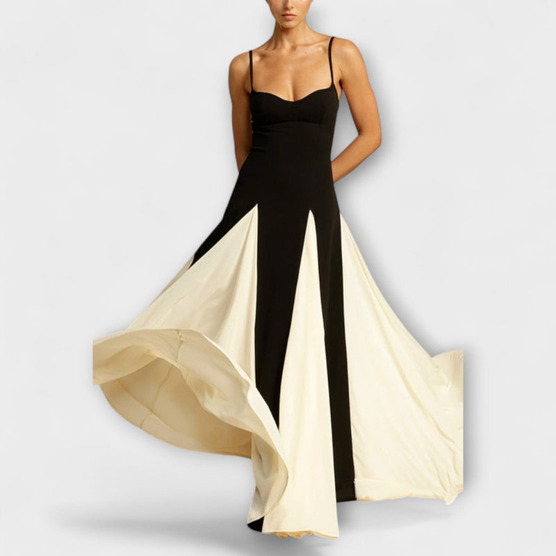 Ember - Elegancia Clásica Vestido Maxi A-Línea con Paneles de Tul