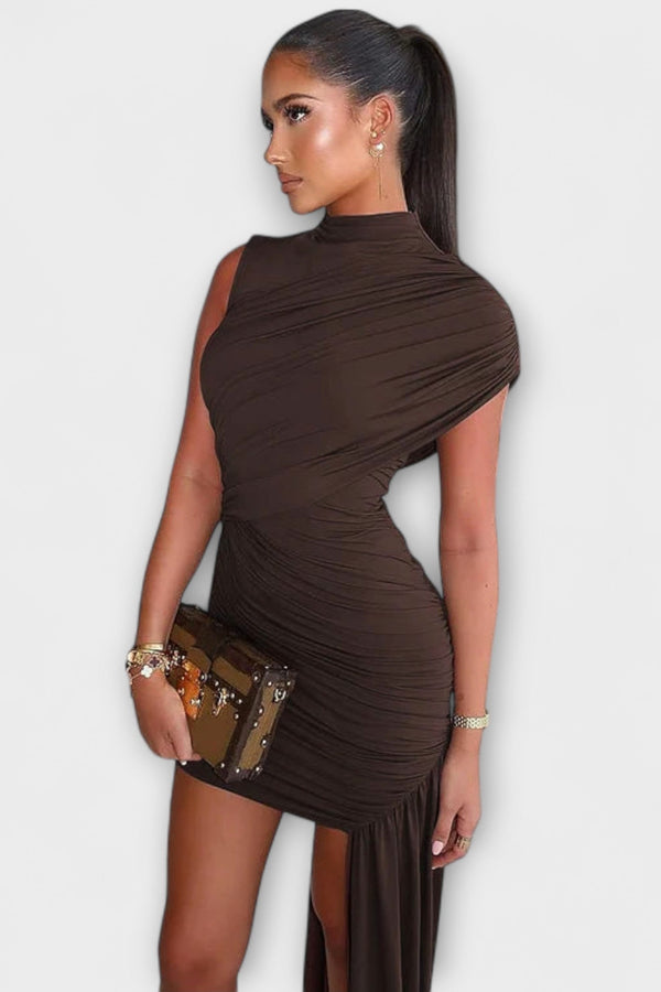 Lila - Vestido elegante y ajustado con escote redondo y plisados