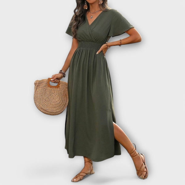 Heather - Elegante vestido boho con escote en V y mangas largas