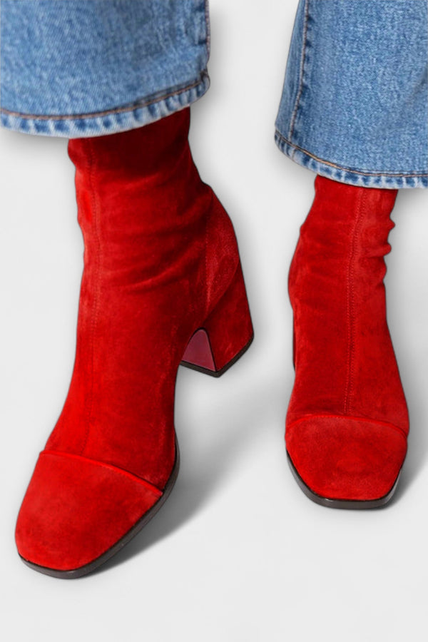 Chelsea - Botas rojas de tacón ancho