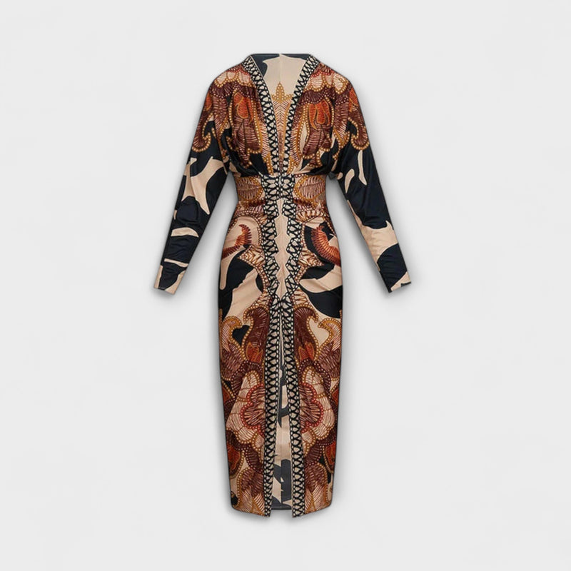 Cleo - Vestido midi dolman único con estampado brasileño