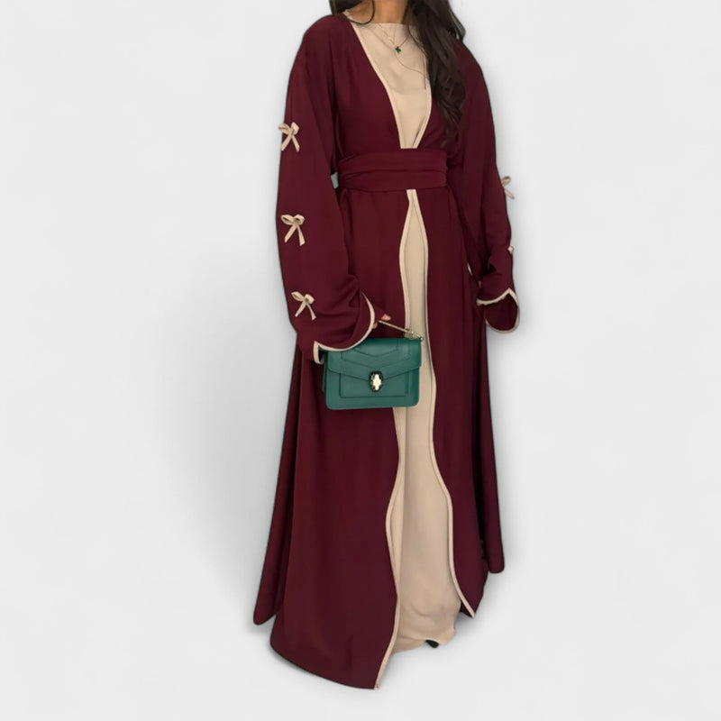 Jasmin - Elegante dúo de cárdigan y vestido con decoración de lazos