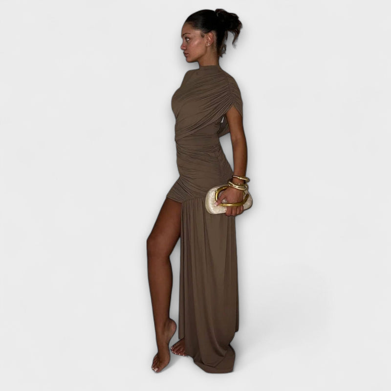 Lila - Vestido elegante y ajustado con escote redondo y plisados